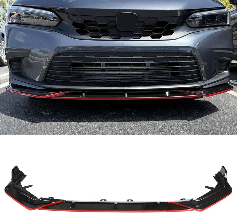 Gear Up Front Bumper Lip for Honda Civic 11th Gen 2022-2024 PP Front Lip Splitter Spoiler(Red&Black) - Image 1
